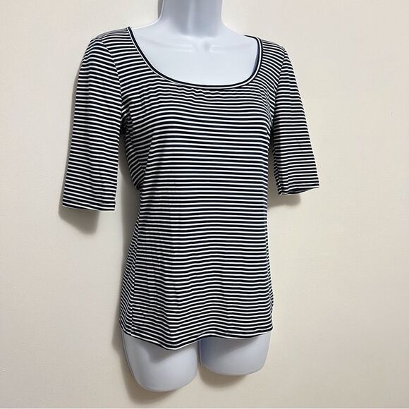 SALE!! P!phany Blue And White Striped Round Neck Elbow Sleeve Tee NWT XS - Picture 3 of 7
